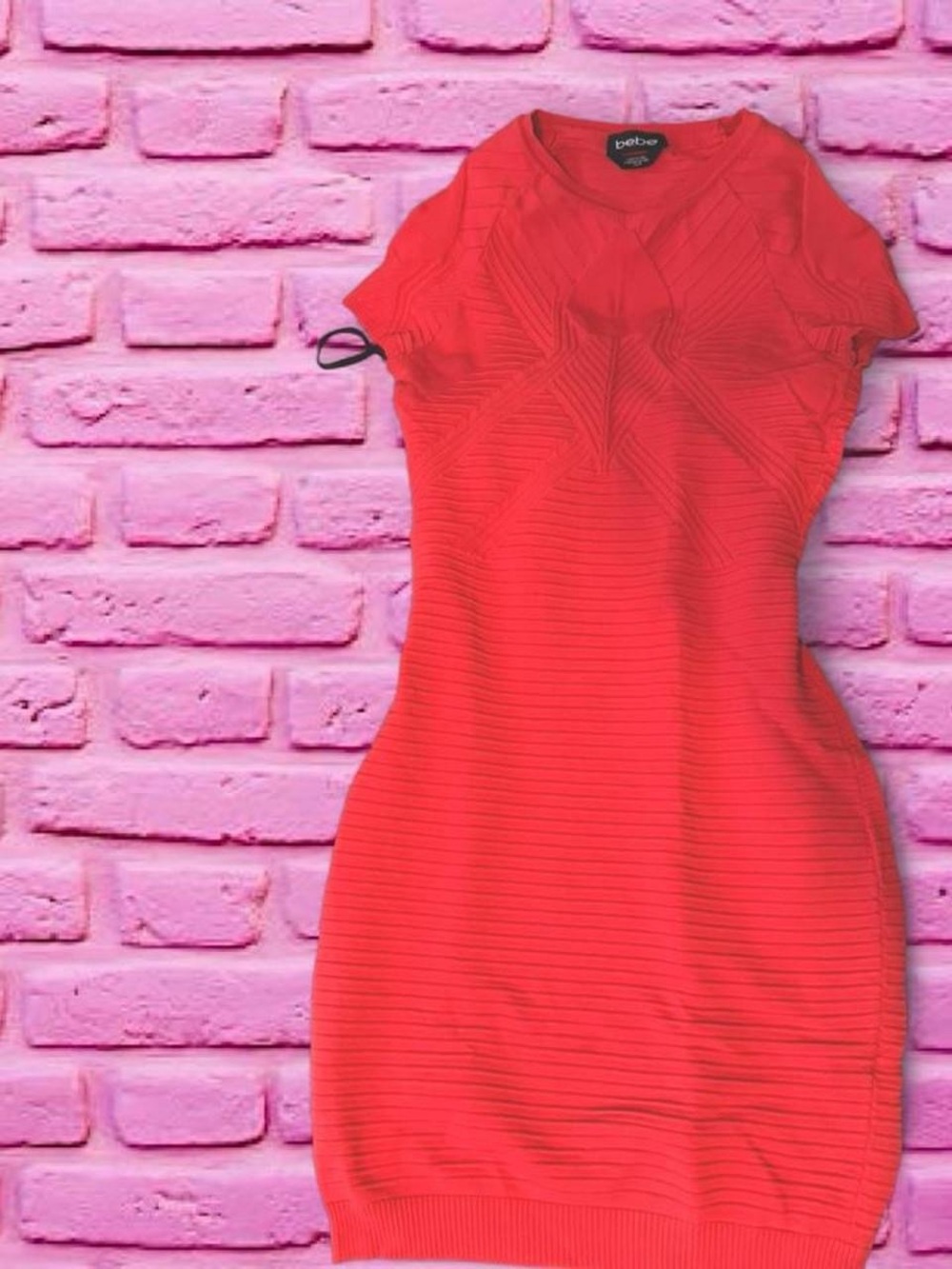 bebe Red Ribbed Mini Dress
